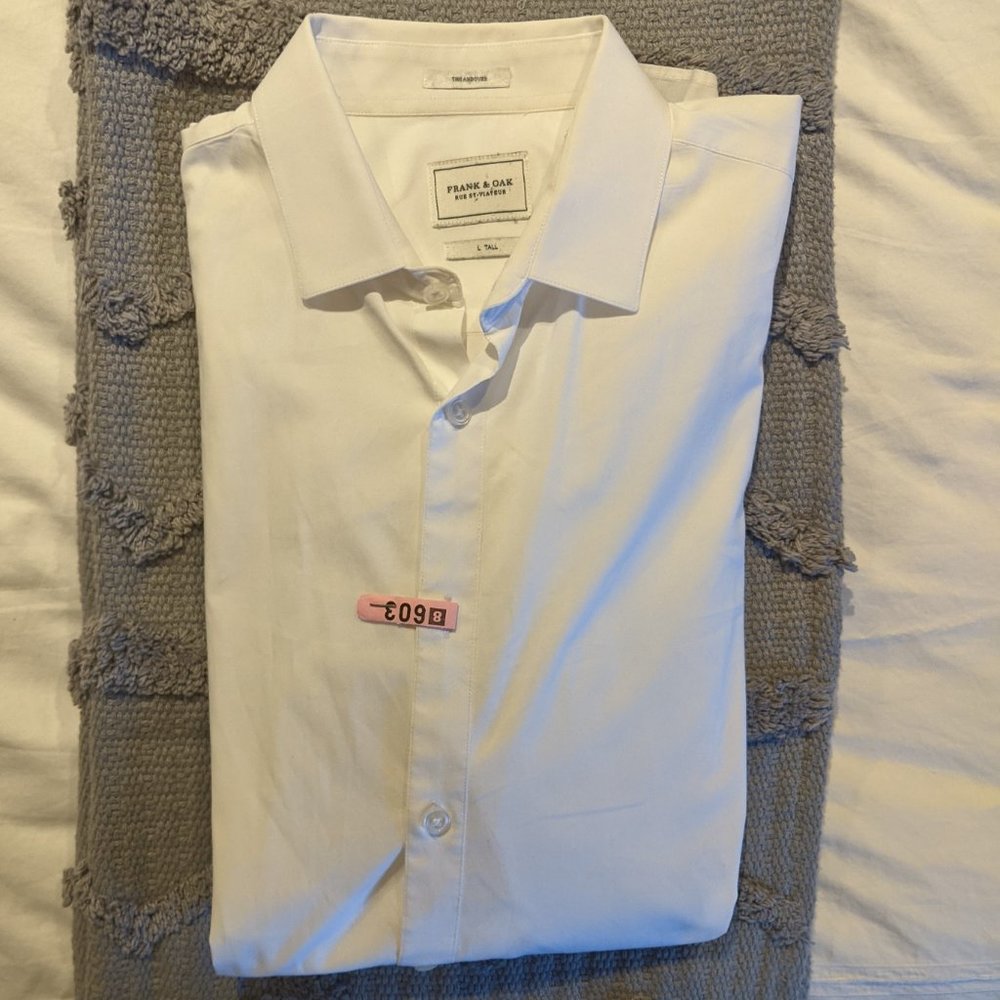 Frank & Oak The Andover Men's Cotton White Dress Shirt Size Large Tall